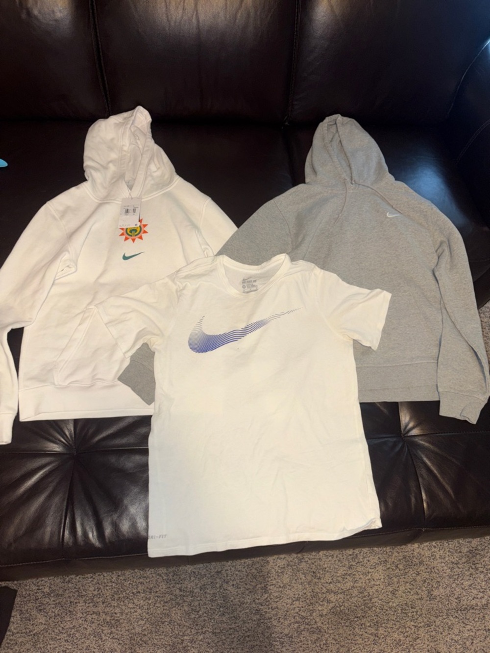 Womens NIKE White Hoodie Hoodie with Sun Logo(COMES WITH EXTRA HOODIE AND SHIRT)